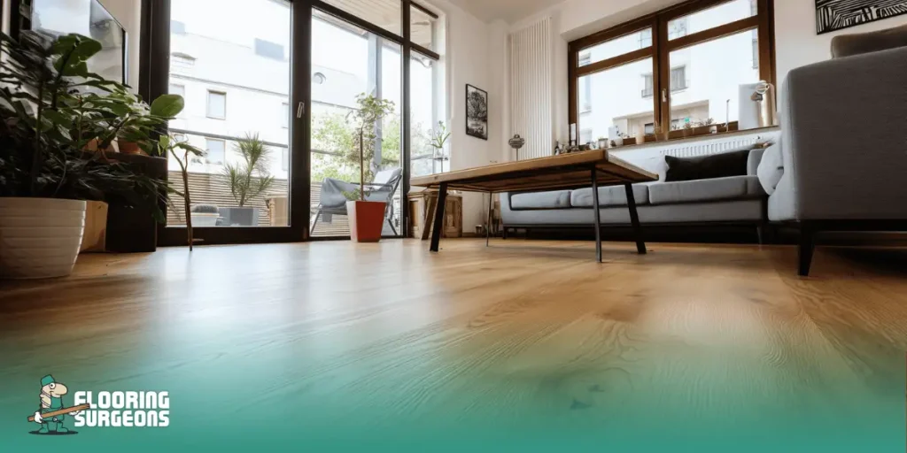 Modern living room with light wood flooring, suggesting long-term durability and low-maintenance surface design.