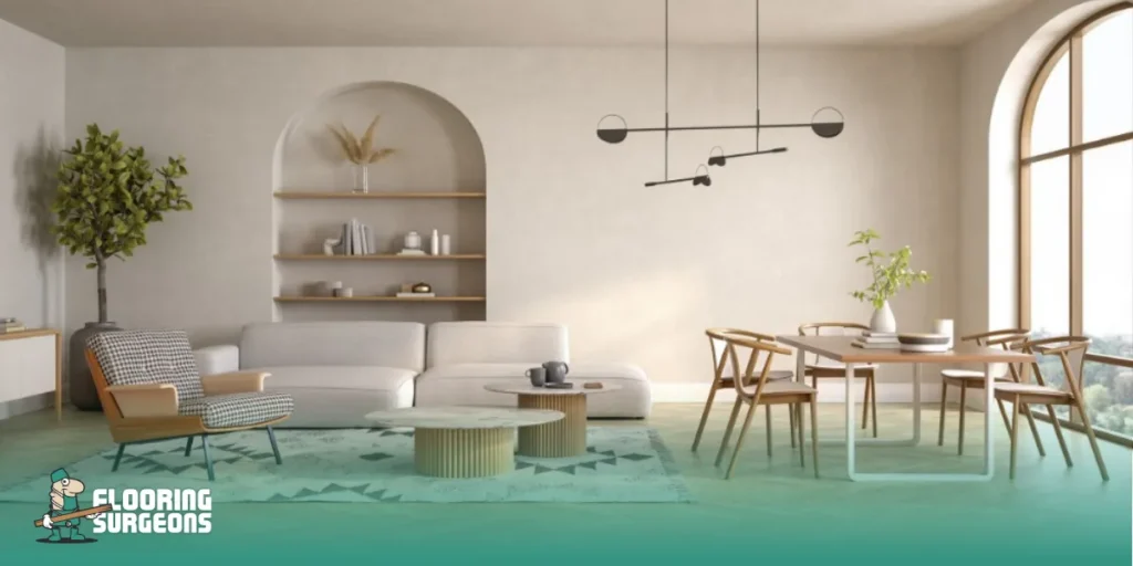 timeless interior design style Minimalist living room with neutral colours, clean lines and simple decor in a timeless interior design style