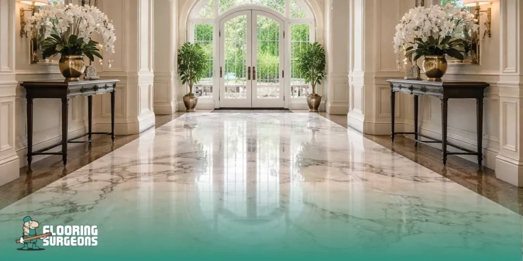 Elegant entryway with marble and orchids