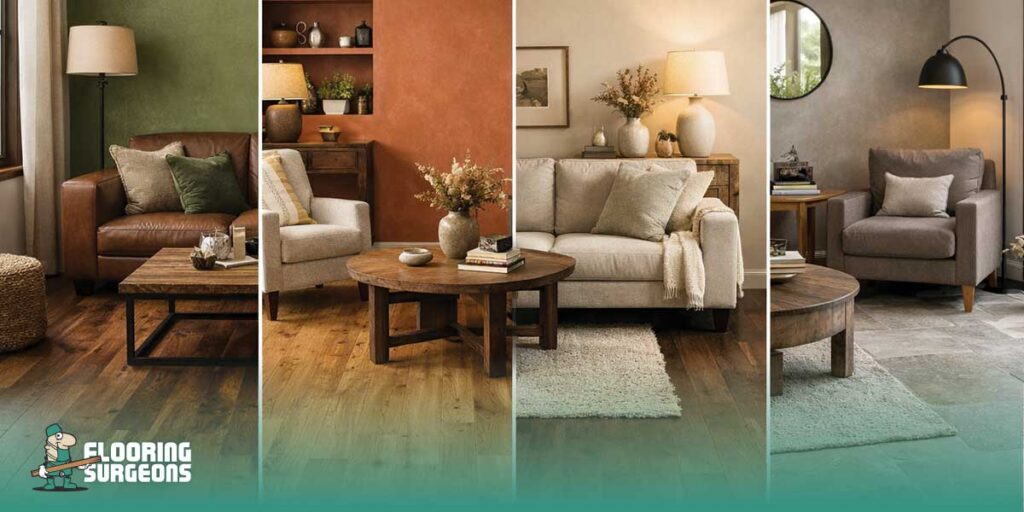 Moody Interiors & Earthy Tones Modern living room with varied designs