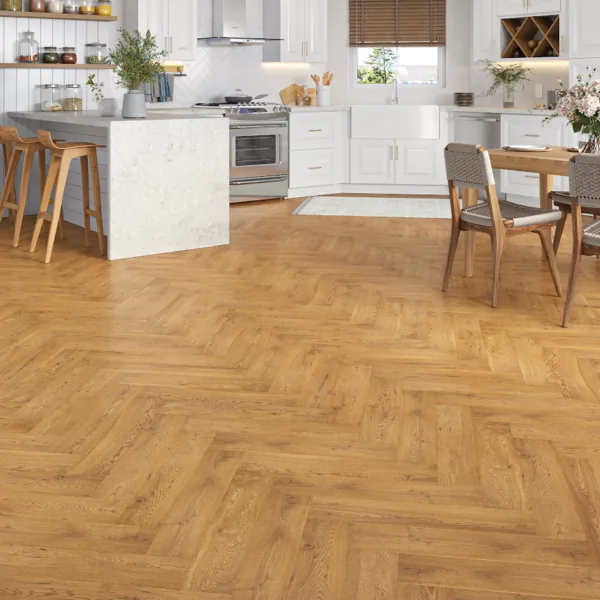 Cambridge Ambergrain Oak 15/4 x 125mm Brushed & UV Oiled Herringbone Engineered Wood Flooring