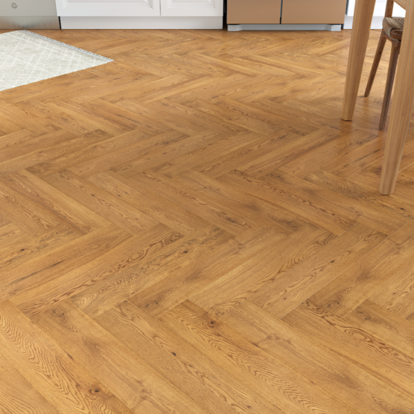 Cambridge Ambergrain Oak 15/4 x 125mm Brushed & UV Oiled Herringbone Engineered Wood Flooring
