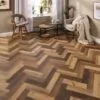 Salamanca Oak Herringbone Glue Down LVT Flooring in modern living room