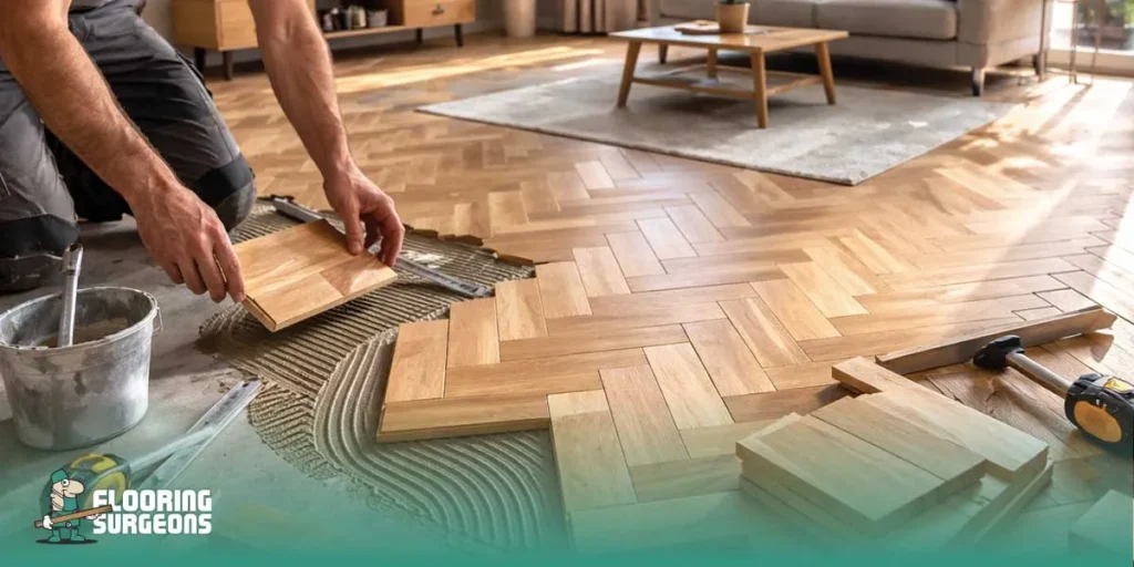 Home renovation progress in modern living room