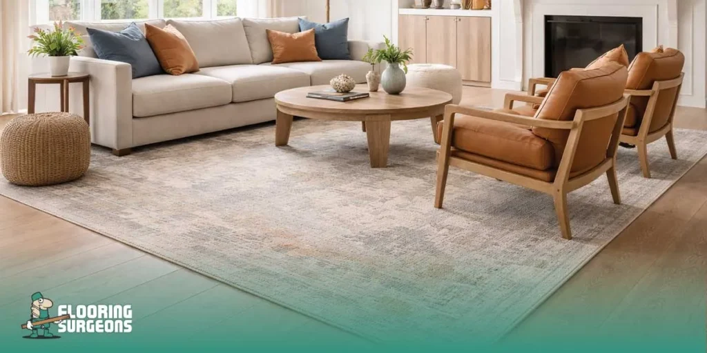 Modern living room with abstract rug