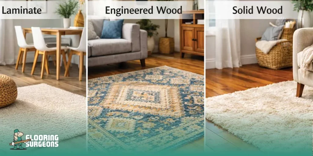 Modern living with diverse flooring styles