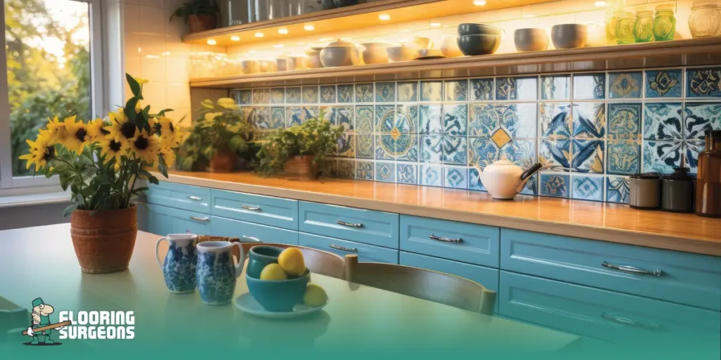 ecorative porcelain tiles anchor a space visually, allowing minimal extras to fill the space.