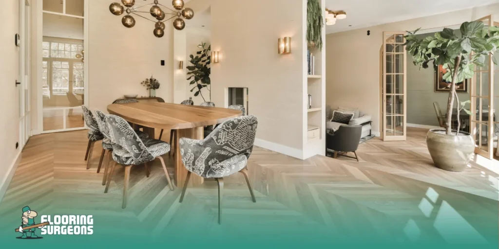 Chevron flooring lays the floor out in a way that looks cleaner and crisper than softer patterns tend to