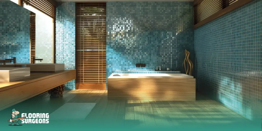 Statement bathroom floors with minimal walls