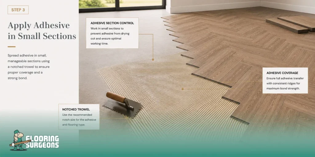 Spread Adhesive in Small Sections
