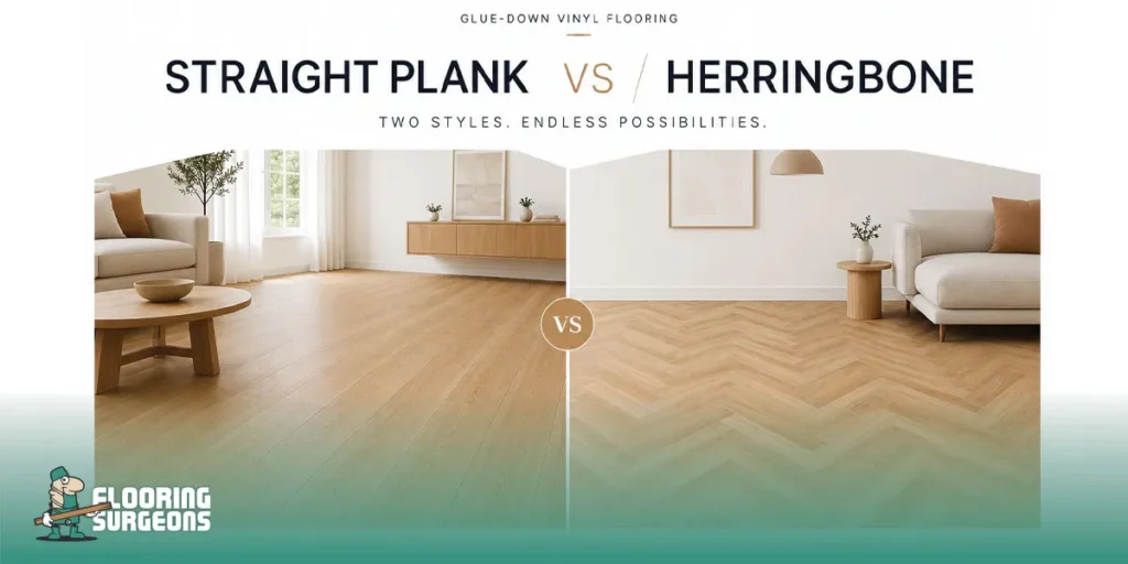 Straight Plank vs Herringbone Glue-Down Installation