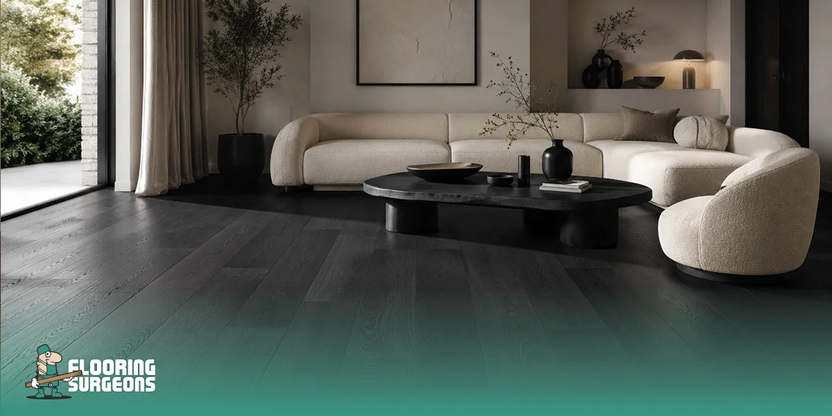 black engineered wood floor