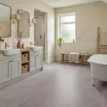 Graphite Tile Effect Glue down LVT Flooring in a modern bathroom